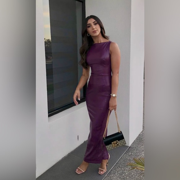 HOUSE OF CB 'Sahara' Merlot Vegan Leather Maxi Dress NWOT - Picture 8 of 14